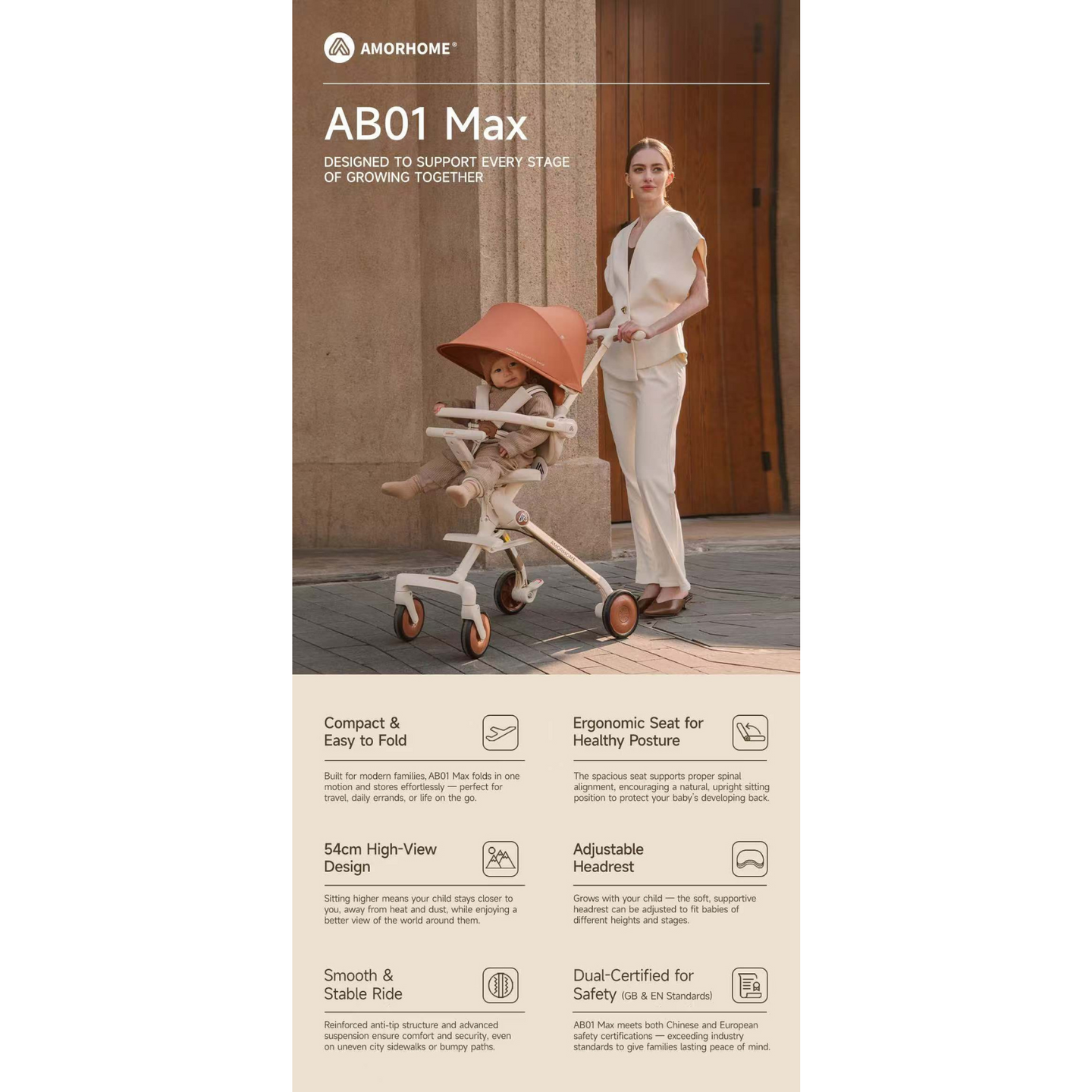 AMORHOME - Max Stroller Compact, Foldable & Lightweight - Dark Green
